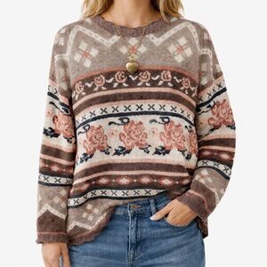 Cottagecore Coquette Floral Fair Isle Vintage Knit Sweater Romantic